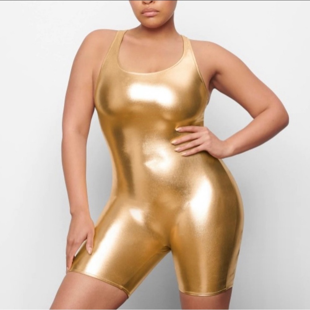 SKIMS metallic swimsuit/bodysuit